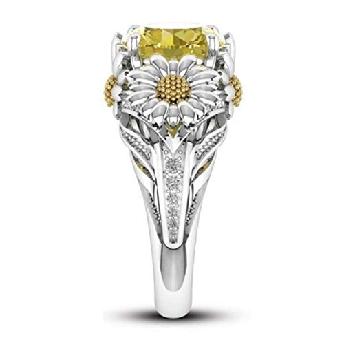 Lzz Fashion Lady 925 Sterling Silver Ring 3.5ct Citrine Daisy Ring Cubic Zirconia Sunflower Flower Wedding Ring Size 6-10 (US code 7)3