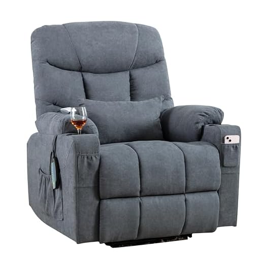 OBBOLLY Power Lift Recliner Chair for Elderly, Massage Chair Recliner with Heat, Linen Fabric Lazy Sofa Chairs with Cup Holders, USB, Side Pockets for Living Room