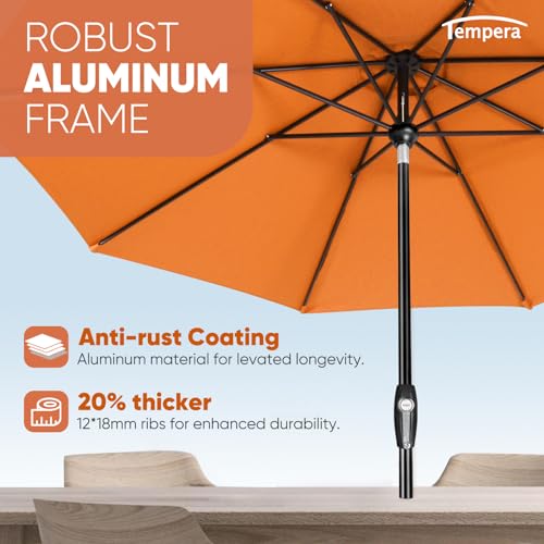 Image of Tempera Patio Market Outdoor Table Umbrella with Auto Tilt and Crank, Large Sun Umbrella with Sturdy Pole & Fade Resistant Canopy, Easy to Set