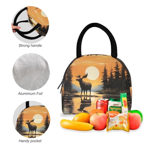 Backpack Lunch Box Set Large Capacity Travel Backpacks and Insulated Lunch Bag for Commute Hiking Picnic Lake Moose Print4