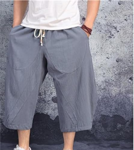 Mens Linen Harem Capri Pants Casual Elastic Waist Cotton 3/4 Shorts Drawstring Summer Beach Yoga Tapered Pants Trousers2
