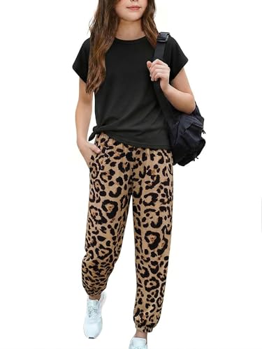 Image of Arshiner Girls Clothes 2 Piece Summer Outfits Drop Shoulder Top Pullover Sweatpants Jogger Set Sweatsuits Tracksuits 6-14Y
