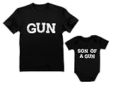 Gun and Son of a Gun Daddy and Me Matching Set T-Shirt & Bodysuit Outfits Dad Black Large / Son...