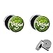 Produktbild Treuheld® | Set - Vegan und Salat - 2 Ohrstecker zum Schrauben mit Schriftzug - GRÜN-WEIßE Fake Plugs - Ø 10mm - Ohrringe Fakeplug - Silber Ohrring in Grün-Weiß - Chirurgenstahl Faketunnel