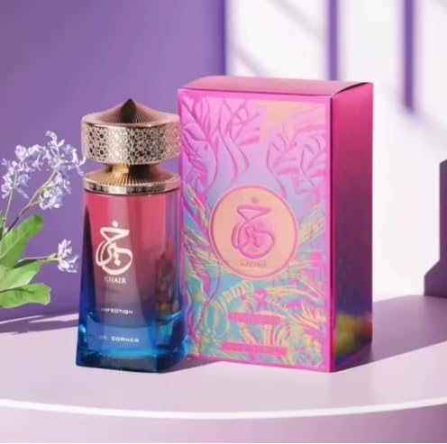 Parfum oriental luxueux Khair Confection flacon design dégradé rose bleu