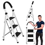Raganet, Escalera de Tijera de 3 Peldaños, Escalera Tubular, Escalera Plegable Hecha de Acero Inoxidable, Escalones y...