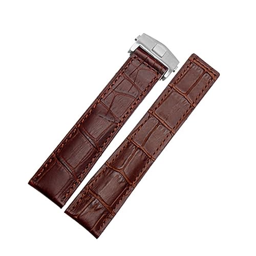 Bracelet de montre en cuir véritable 20mm marron boucle argentée