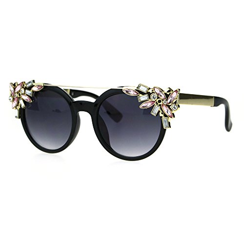 Fancy Rhinestones Womens Sunglasses Bling Metal Top UV 400 Black Gold Pink2