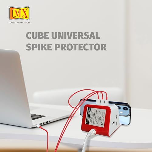 Image of MX Cube Universal Spike Guard with 2 Universal Sockets + 3 USB Charging Ports (3.4A) | Surge Protector with 1.5M Extension Cord | Compact Multi Plug Power Strip for Home, Office, Travel