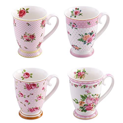 Pulchritudie Porcelain Coffee Mug, Tea Mugs Set, Pink Floral Collection, Set Of Four #TOP6
