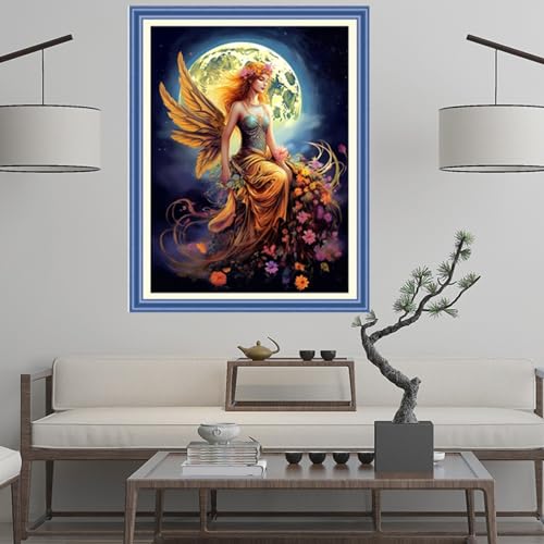 Image of Dimxvean Stamped Cross Stitch Kits,Cross Stitch Kits for Adults Beginners,Embroidery Kits Full Range of Cross Stitch Stamped Kits Needlepoint Kits Cross Stitch Patterns-Moon Fairy 16x20 inch