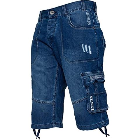 Ze ENZO Combat Denim Shorts in Blue Cover