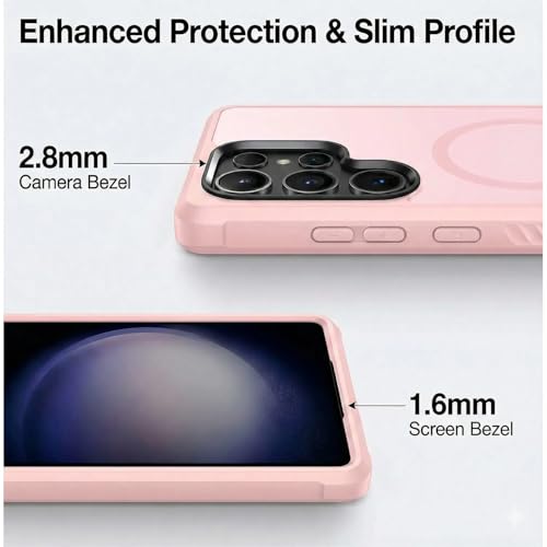 tlkawzy Magnetic Case for Samsung Galaxy S23 Ultra, [Compatible with MagSafe] with Invisible Stand, Military Grade Drop Protection, Shockproof Translucent Slim Cover, Pink - image 3