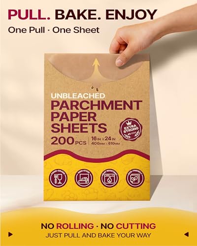 Image of Katbite Parchment Paper Sheets Heavy Duty, 16x24 Inches 200 PCS Precut Baking Parchment, Unbleached, Non-stick, Non-toxic, Extra Strong, Flat Baking Paper for Oven, Cooking, Grilling, Air Fryer