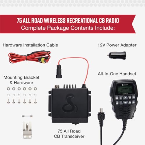 Image of Cobra 75 All Road Wireless CB Radio - Dual-Mode AM /FM, Full 40 Channels, Bluetooth Connectivity, Digital Noise Cancellation, Waterproof, Instant Channel 9, 4-Watt Output, Easy to Operate, Black