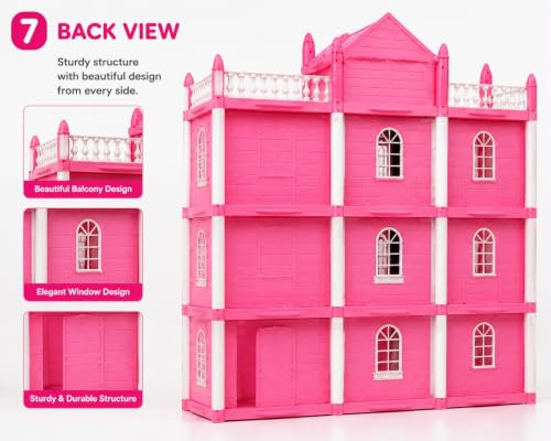 Image of 4-Storey Dream Dollhouse Villa Play Set with Furniture, Puppy & Garden Accessories | Large DIY Doll House for Girls | Educational Pretend Play Toy (Pink)