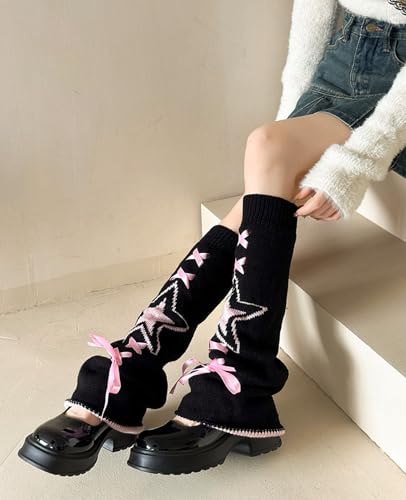 Image of WODECASA Girls Kawaii Leg Warmers Knitted Flared Leg Sleeves Goth Crochet Baggy Cuff Ankle Heap Socks