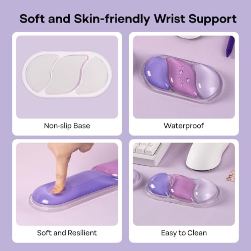 Image of EPOMAKER CloudGel Wrist Rest for Keyboard and Mouse, 2 Pieces | Silicone Wrist Support, Anti-Slip Rubber Bottom, Ergonomic Design, Suitable for Office /Computer /Laptop /Gaming (Purple)