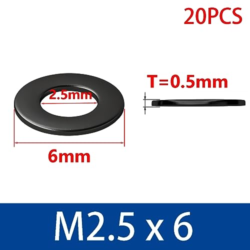 Qrity 20Pcs M2.5 Round Seal Washer Spacer, Carbon Steel Sealing Gasket Washers for Factory Repair M2.5 x 6mm - Image 2