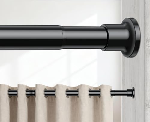 BSYXLSX 1 Stücke Gardinenstange Ohne Bohren 102-215cm Schwarz Teleskopstange Zum Klemmen Ø 25 mm Klemmstange Für Gardinen Geeignet für Fenster Badezimmer und Ähnliches
