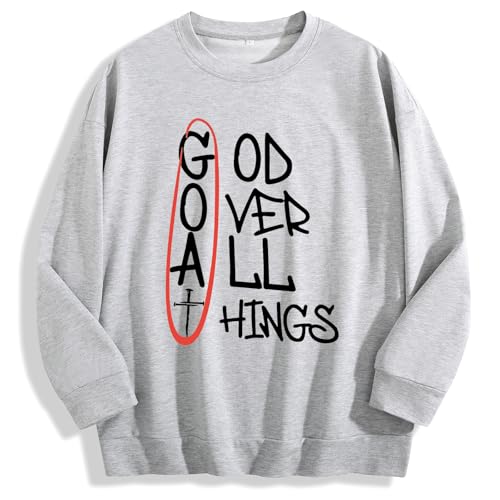 God Over All Things Christian Faith Women's Stylish Casual Comfortable Crew Neck Sweatshirt Grey