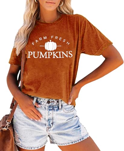 Farm Fresh Pumpkin T Shirt Women Cute Pumpkins Fall Shirt Thanksgiving Short Sleeve Graphic Tees Tops2