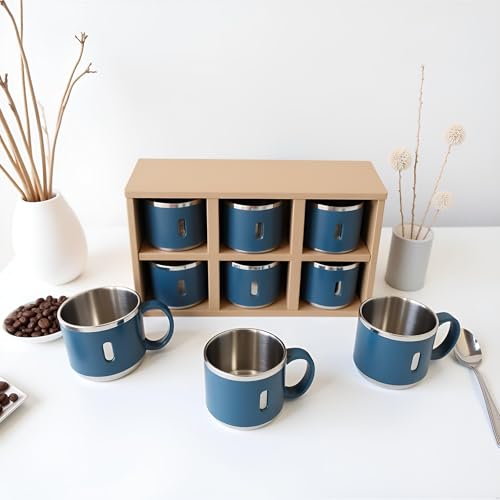 Image of Premium Stainless Steel Coffee Mug Set | 6 Pc Gift Set (150ml Each) | Double Wall & Insulated & Reusable Cups | Ideal for Gifting, Home, Office Use (Blue)