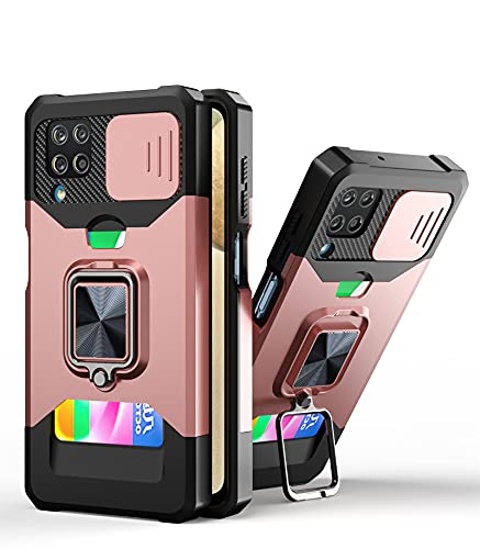 Coberllus Coque pour Samsung Galaxy A22 4G / Samsung Galaxy M32 Case,avec Carte Pousser la fenêtre Cover,Anneau Rotatif de béquille Case,Antichoc Silicone TPU Protecteur Case (Or Rose) Cover