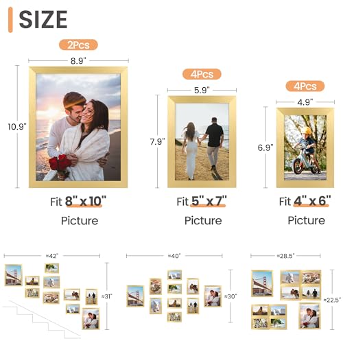 Image of upsimples Picture Frames Set of 10, Including 8x10, 5x7, 4x6 Gold Frame