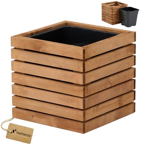 HOMERZO Pot de fleurs pour intérieur et extérieur, en bois, avec insert en plastique, 18 l,...