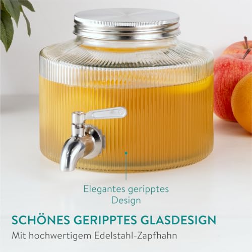 Navaris Getränkespender mit Zapfhahn - Bowle Gefäß mit Deckel - Getränkespender Glas mit Zapfhahn - Wasserspender Glas - Limonadenspender - Saftspender - 2,7 Liter