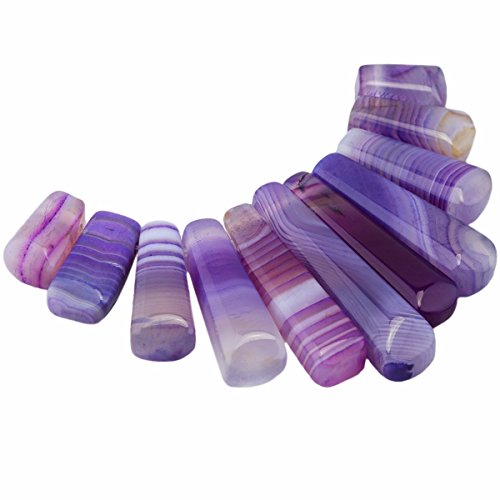 TUMBEELLUWA Craft Beads for Jewelry Making,Top Drilled Stone Loose Beads,11Pcs/Set, Purple Striped Agate