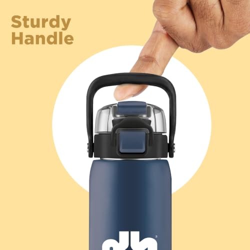 Image of Milton Steel Force 900 Thermoware Water Bottle 600 ml with One Touch Safety Lock & Twin Lid Sip or Gulp, Long Hours Hot & Cold, Leak Proof, ISI Certified, PU Insulated, for Kids, Gym, School,Dark Blue