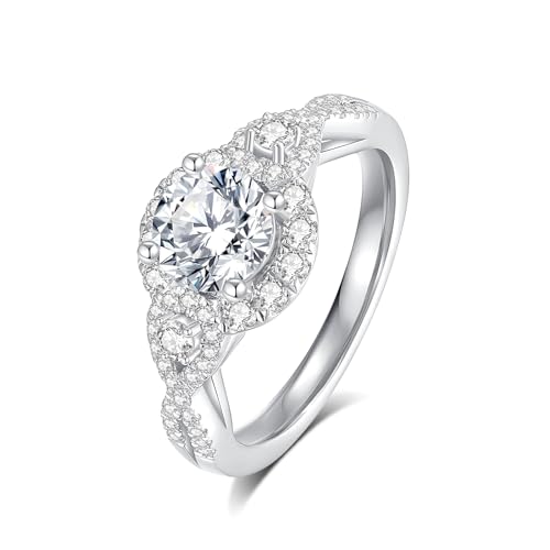 Image of Moissanite Engagement Rings Wedding Ring D Color VVS1 Round Cut S925 Sterling Silver Plated 18K White Gold Promise Rings for Women