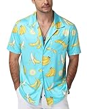 Runhit Hawaii Hemd Männer Hawaiihemd Herren Kurzarm mit Fruchtprint, Leichtes Mallorca Party Outfit L
