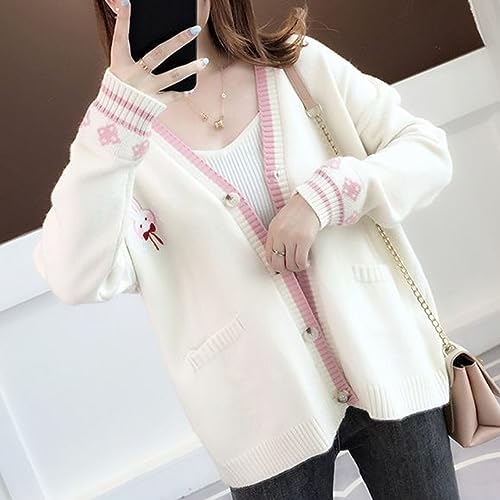 FindThy Women’s Cute Rabbit Embroidered Cardigan Long Sleeve Pocketed Kawaii Cardigans Sweater2