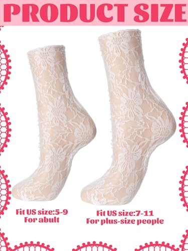 Geyoga 4 Pairs Women's Lace Socks Ankle High Lace Loose Sheer Mesh Slouch Socks for Women3