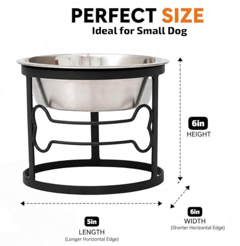 Image of bhoomi Lifestyle Single Dog Bowl Stand - Bone Single Feeder (Black) with Bowl Small