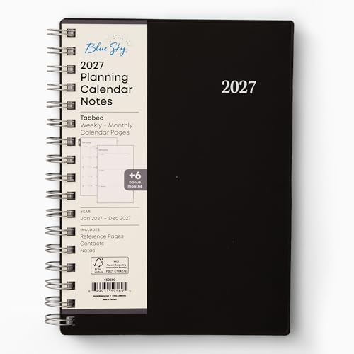Image of Blue Sky 2027 Weekly and Monthly Planner Calendar Notes, Includes January 2027 - December 2027, 5.875 inch x 8.625 inch, Flexible Cover, Wirebound, 30 Extra Notes Sheets, Laminated Tabs, Enterprise