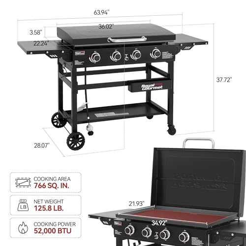Image of Royal Gourmet GB4000P 4 Burner Propane Gas Griddle, Hard Cover, Side Tables