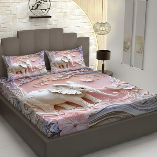 Image of 7D Double Bedsheet - 90x100 Inch with 2 Pillow Covers | Cute Printed 7D Design Bed Sheet for Kids & Couples (Pink)