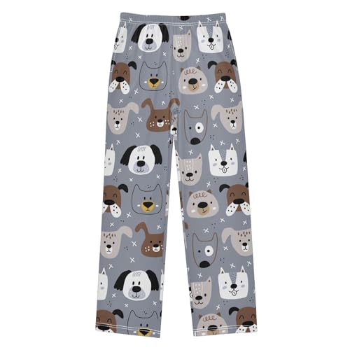 Boys' Pants Cute Dog Gray Long Bottoms Jogger Pants Elastic Waist Trousers with Pockets S-XL
