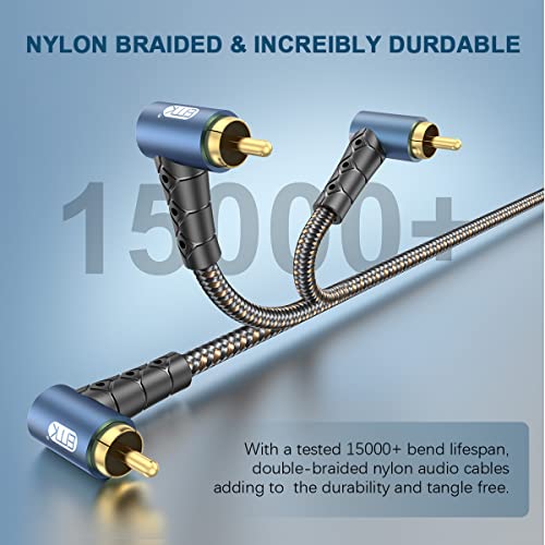 Image of EMK RCA Subwoofer Cable 90 Degree RCA to RCA Audio Cable 24K Gold-Plated Nylon Braided Double Shielded Digital Analogue Supports Amplifiers,Home Theater,Hi-Fi Systems,Subwoofer(25ft /8m)