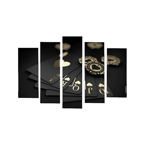 AREDE Set di 5 Stampe da Parete Quadri Moderni Decorazioni da Muro per Casa Soggiorno Camera da Letto e Cucina Carte da poker Royal Flush e fiches| 120 x 80 cm | Pronto da appendere