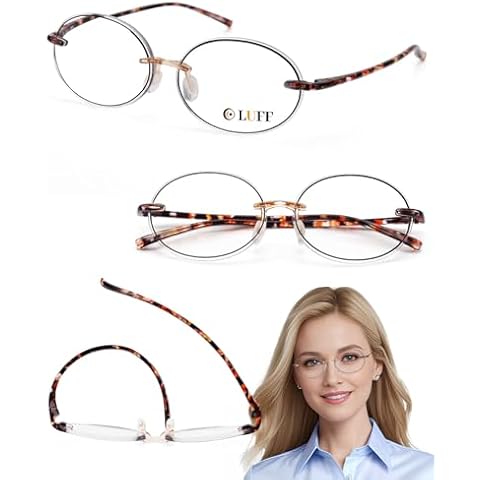 LUFF Reading Glasses for Women Men,3Pack Stylish Reader Glasses Blue Light Rimless Computer Reader Lightweight Anti Eyestrain Cover