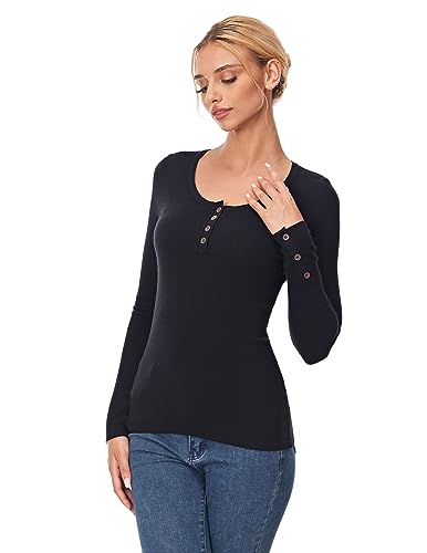 AmélieBoutik Women Henley Long Sleeve Waffle Knit Sweater Top2