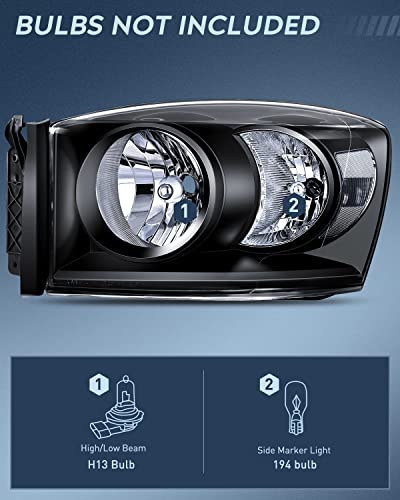 Image of Nilight 2007 2008 2009 Dodge Ram Headlight Assembly 2 Pack Compatible with 2006-2008 Dodge Ram 1500 2006-2009 Dodge Ram 2500 3500 Headlamp Replacement Driver and Passenger Side