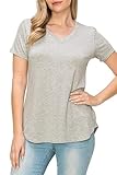 LUVAGE Women's V-Neck Short Sleeve High Low T-Shirt Casual Basic Tops Heather Grey