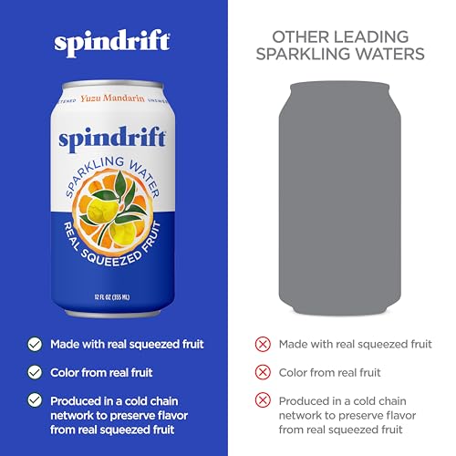 Image of Spindrift Sparkling Water, Yuzu Mandarin Flavored, Made with Real Squeezed Fruit, 12 Fl OZ Cans, Pack of 24 (Only 6 Calories per Can)