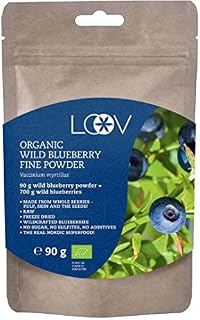 LOOV Wild Blueberry Powder Organic, Wild-Crafted from Nordic Forests, 100% Whole Fruit Bilberry, 18-Day Supply, 90 g, Freeze-Dried and Powdered Blueberries, No Added Sugar